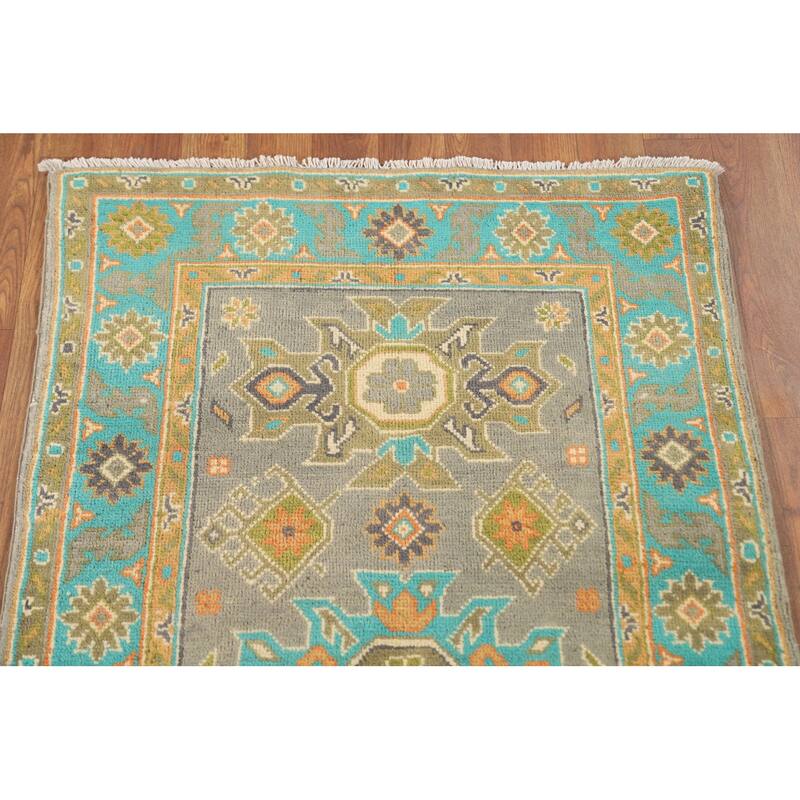 Geometric Grey Kazak Oriental Accent Rug Handmade Wool Carpet - 2'6" x 4'5"