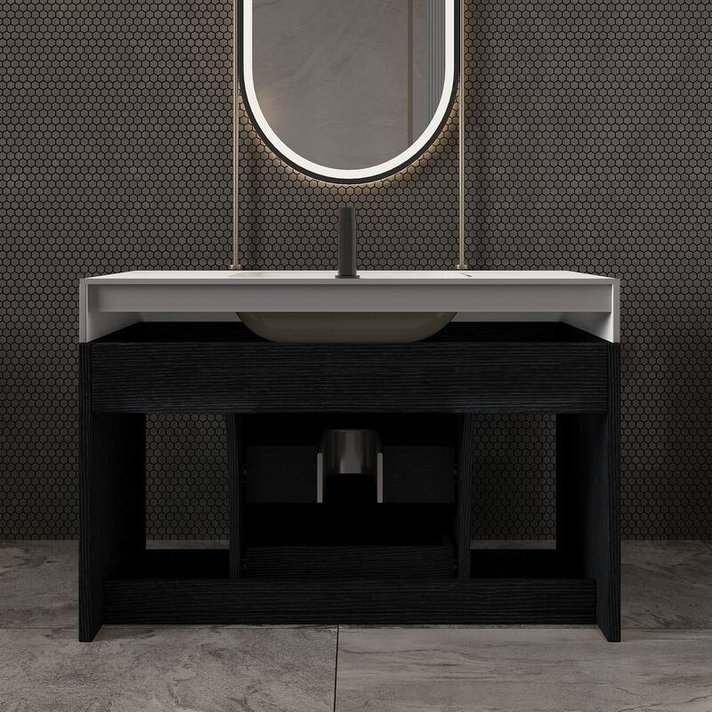 29.9" Modern Floating Bathroom Vanity - Sintered Stone Top with Ceramic Undermount Sink, Wall-Mounted for Small Bathrooms