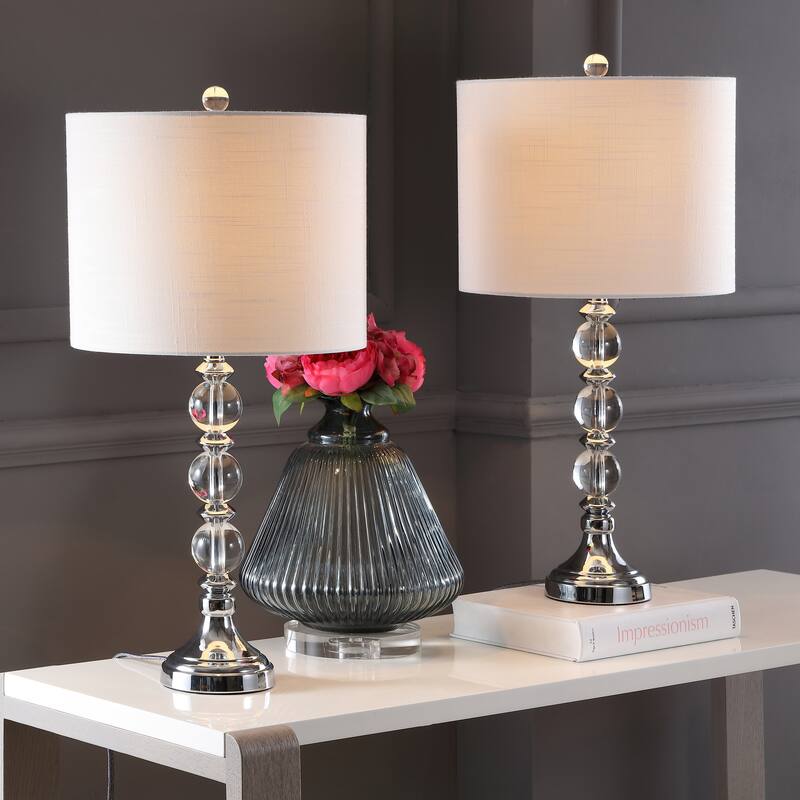Richard 26" Crystal/Metal LED Table Lamp, Clear/Chrome (Set of 2) by JONATHAN Y