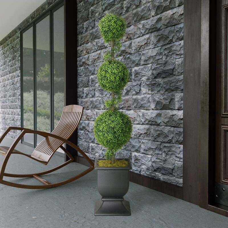 Puleo International 60" Topiary Triple Ball Boxwood Artificial Tree