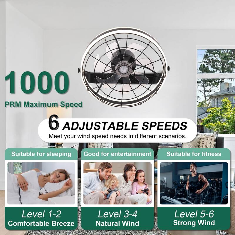 Cusp Barn 23 Inch Modern Wall Mount Fans, Oscillating Plug in Ceiling Fan with Lights, Folding Rotating Smart Fan with APP
