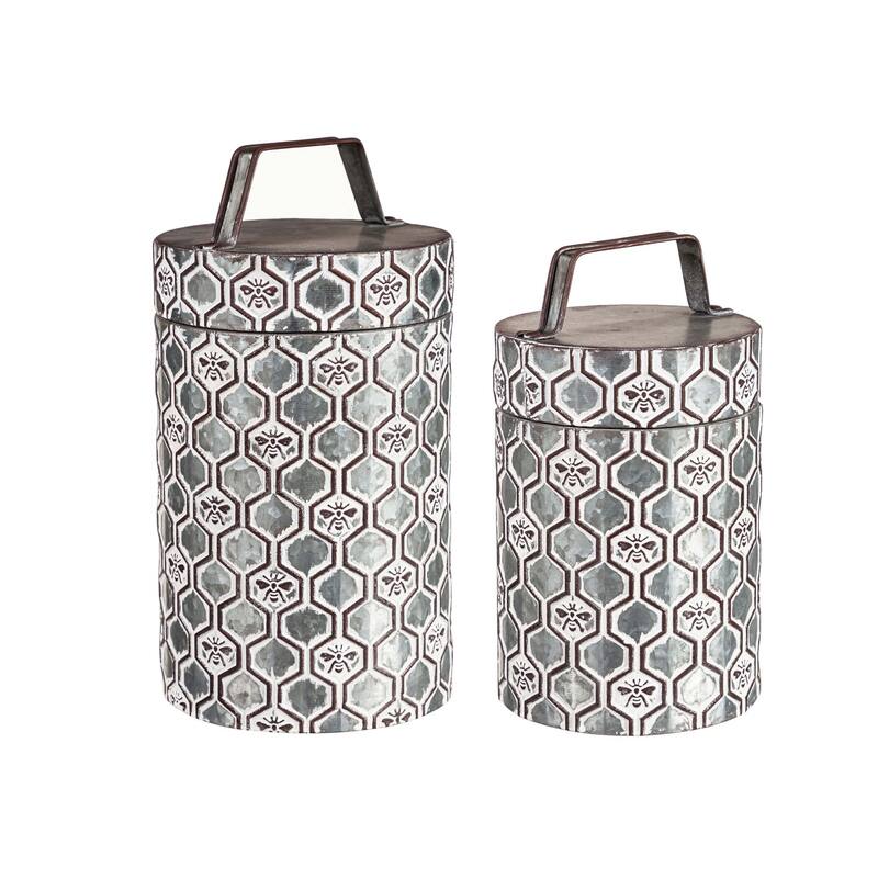 Embossed Metal Storage Containers, Outdoor Safe, Nested Set of 2