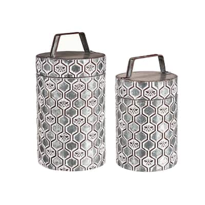 Embossed Metal Storage Containers, Outdoor Safe, Nested Set of 2