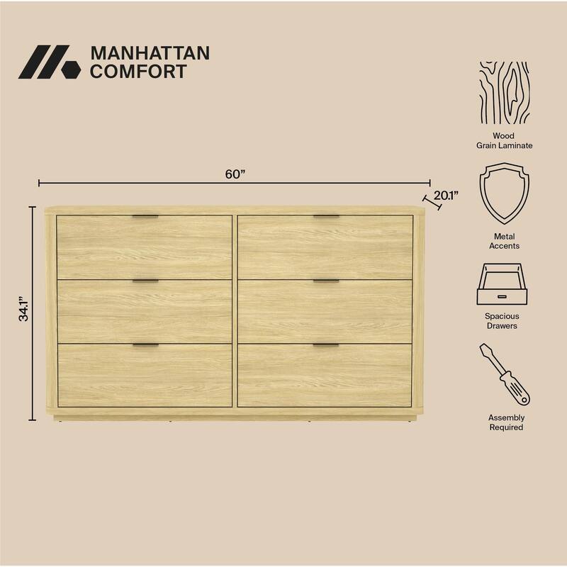Manhattan Comfort Evalyn 60 Inch 6 Drawer Dresser