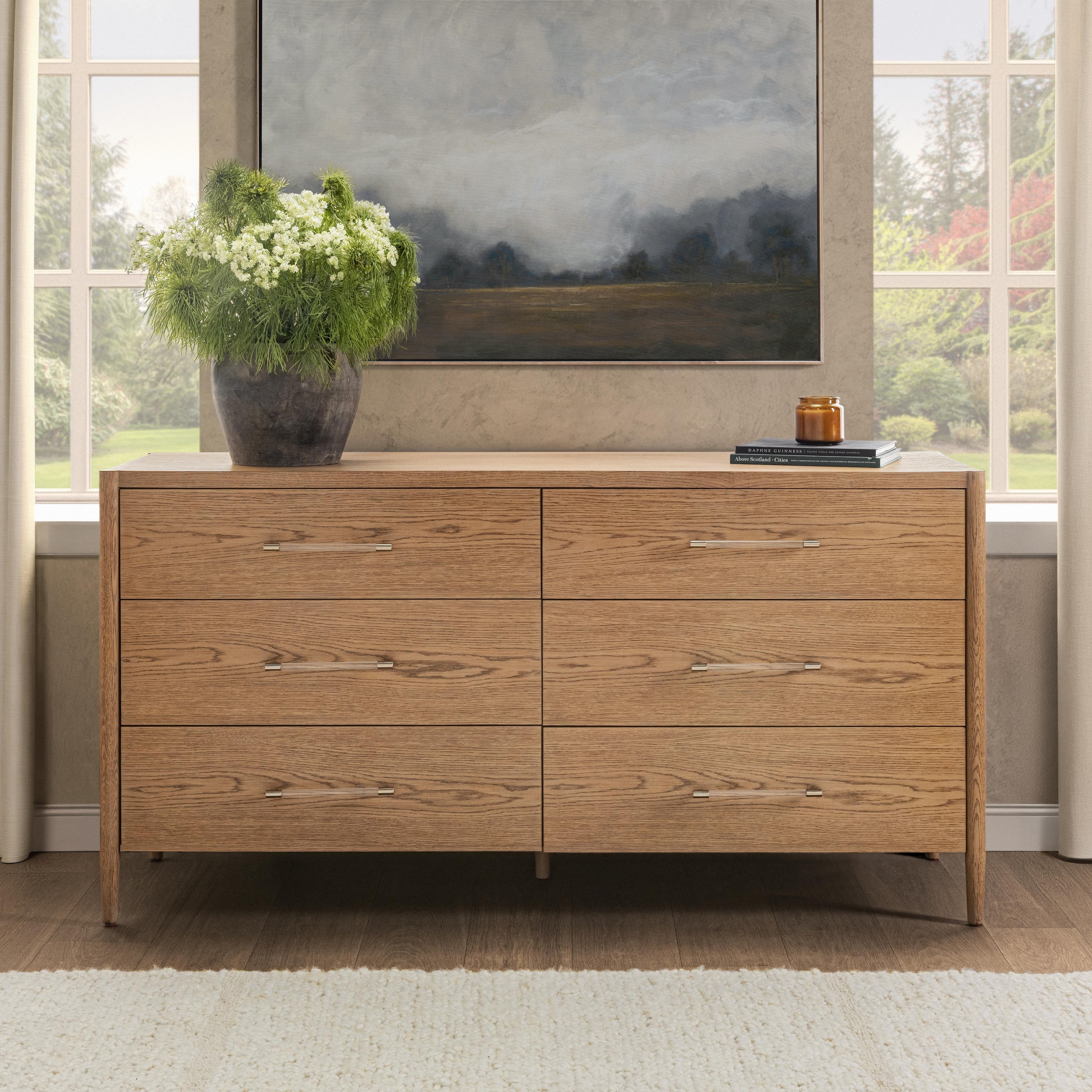 Alisen Oak Wood 6-Drawer Dresser