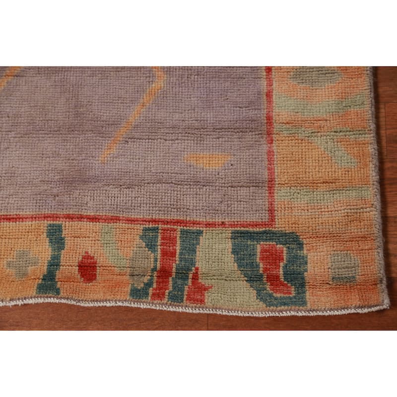 Hand Knotted Oriental 100% Wool Carpet Transitional Geometric Purples Oushak Area Rug - 4' 9'' X 3' 0''