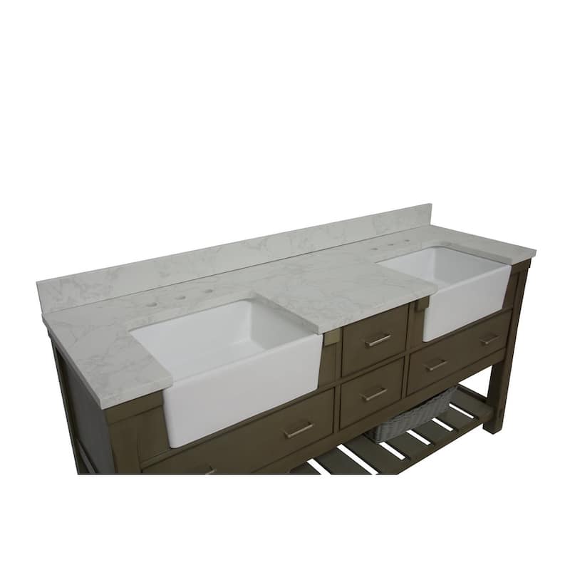 KitchenBathCollection Charlotte 72" Farmhouse Bathroom Vanity with Engineered Carrara Top
