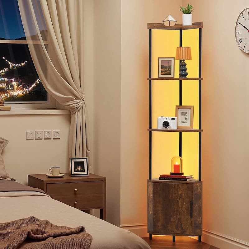 5 Tier Corner Stand with Smart LED Lights and Cabinet for Home Decor - 12 x 12 x 66.1 in