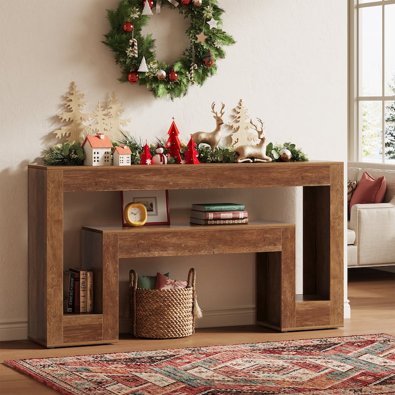 63"Console Table For Entryway,2-Tier Entryway Console Table