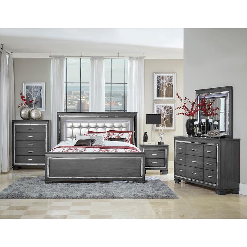 Glamourous Style 1pc Nightstand of 2x Drawers Faux Crystals Bar Pulls Modern Bedroom Furniture