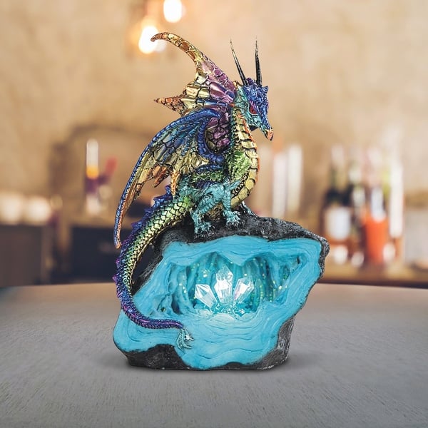 ICE ARMOR 6.25"H Purple/Green Dragon Guarding Faux Crystal Cave Statue ...