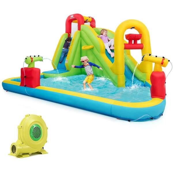 slide 2 of 8, Costway Inflatable Water Slide Kids Bounce House Splash Pool with 735W Blue - Kids