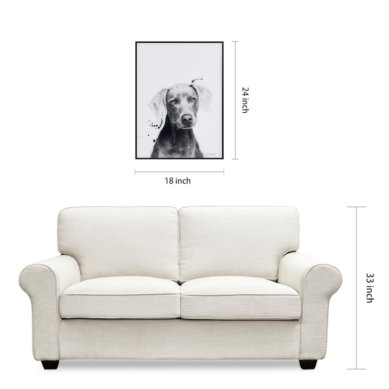 "Weimaraner" Black and White Pet Paintings on Printed Glass Encased with a Black Anodized Frame