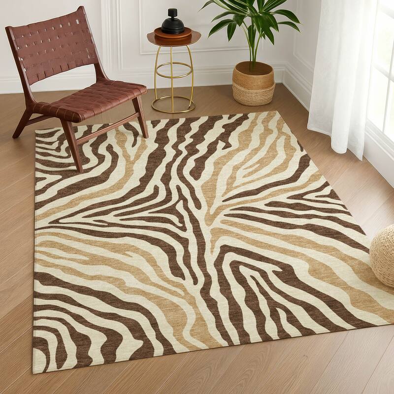 Machine Washable Indoor/ Outdoor Modern Prints Chantille Rug