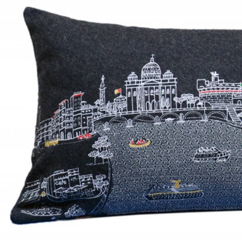 HomeRoots 35" Black Rome Nighttime Skyline Lumbar Decorative Pillow