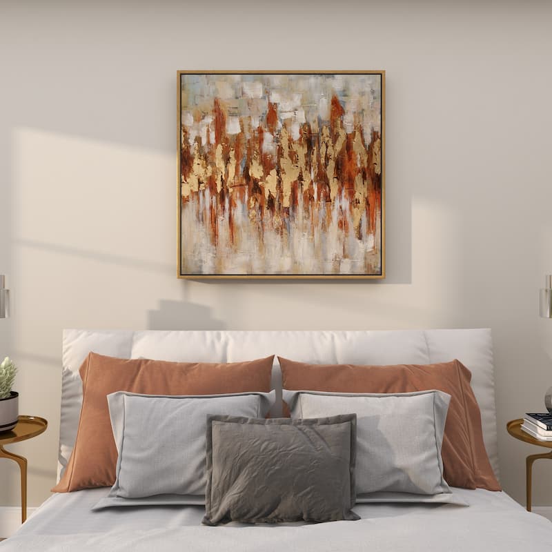 Canvas Abstract Living Room Framed Wall Art with Gold Frame - Gold - Roche River Decor