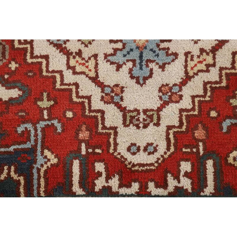 Ivory Geometric Heriz Serapi Oriental Accent Rug Handmade Wool Carpet - 3'0" X 4'11"