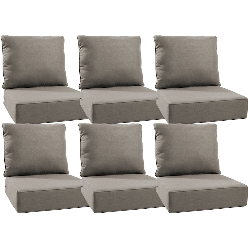 22" W x 24" D x 6" T Water & Fade Resistant Outdoor Lounge Chair Replacement Cushion Set - 6 Sets - Gray