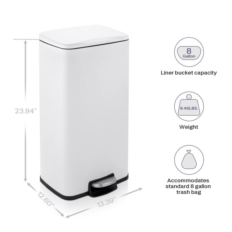 Innovaze 8 Gal./30 Liter Rectangular Matt White step-on Trash Can for kitchen