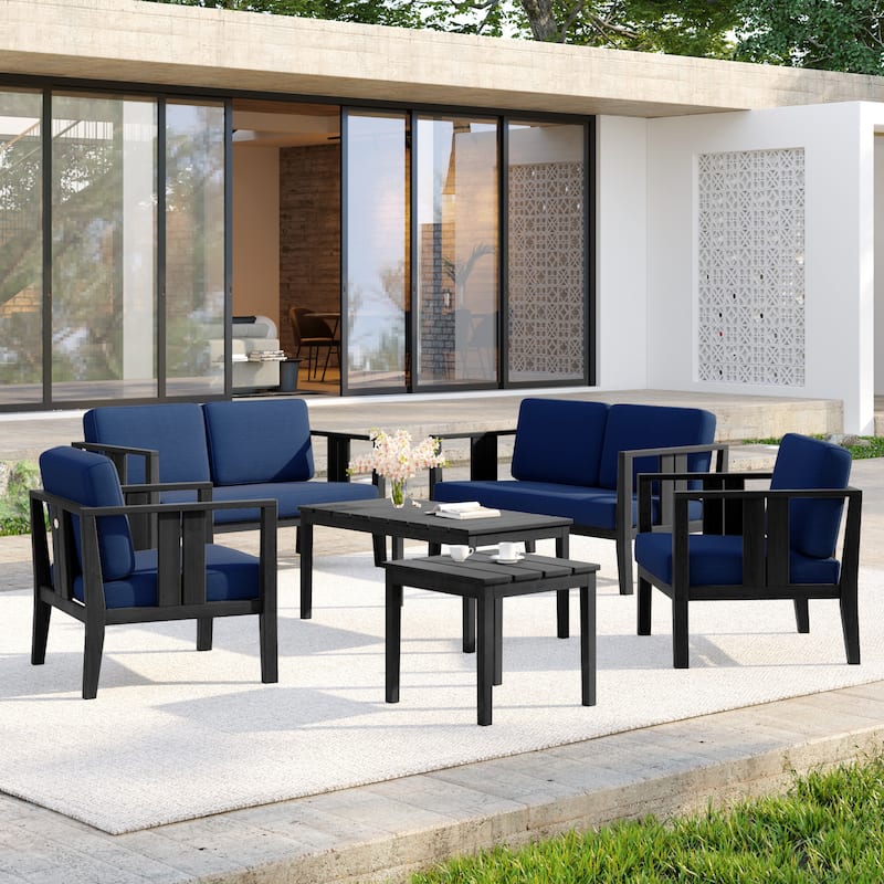 Casual 6-Piece Outdoor Patio Furniture Set In Solid Teak Wood