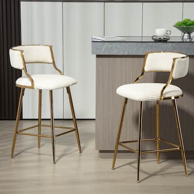 Comfortable Corduroy Counter Height Bar Stools with Back and Footrest, Ideal for Kitchen Island and Various Settings.