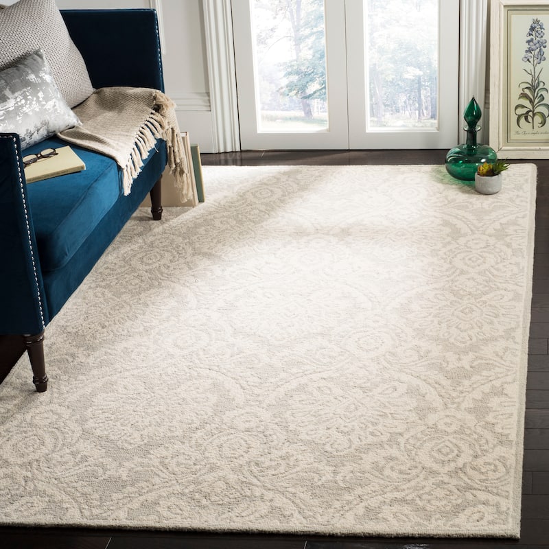 SAFAVIEH Handmade Blossom Esta Modern Floral Wool Rug - 10' x 14' - Silver/Ivory
