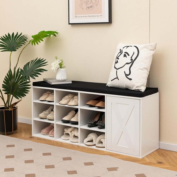 3 Tier Shoe Storage Bench Shoe Organizer with Cushions 9 Compartments