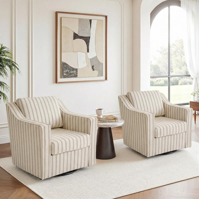 Chenille/Leather Swivel Barrel Chair(Set of 2) Modern Club Chair by UIXE