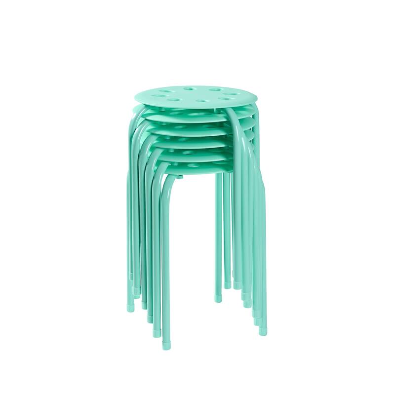 Javlergo 6-Pack Plastic Stackable Stools, Portable 8 Holes Metal Round Top Stools for Kitchen/Classrom