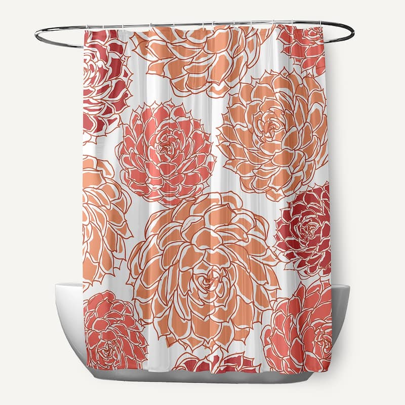 Olivia Floral Print Shower Curtain - Orange