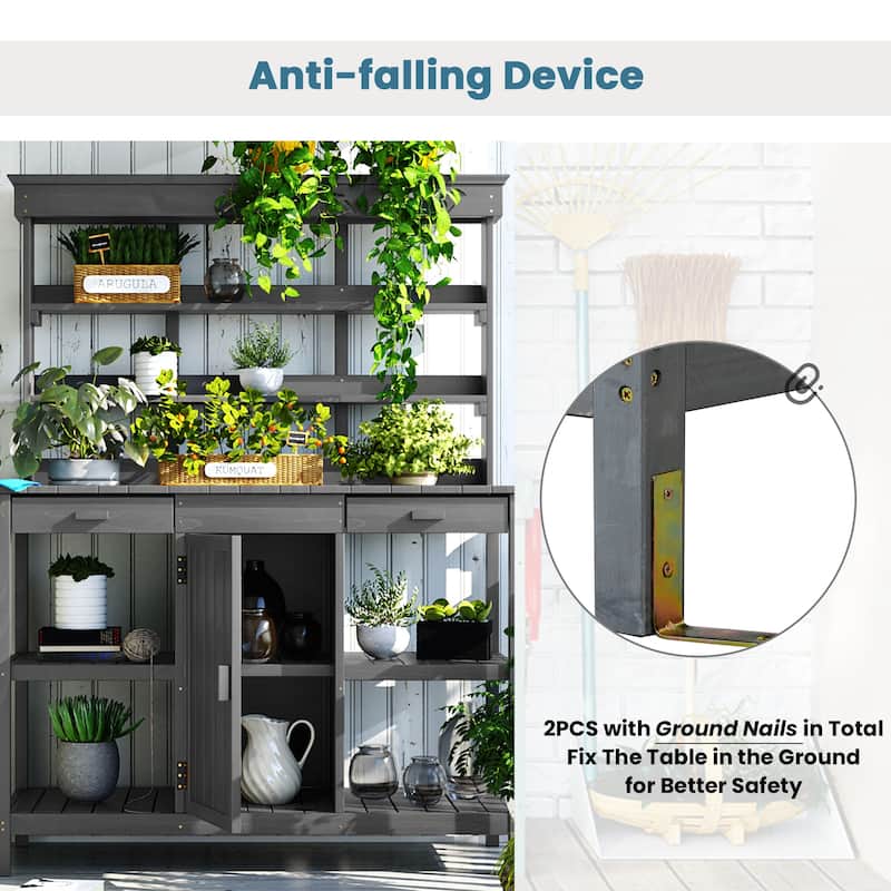 66'' Large Outdoor Farmhouse Wooden Garden Workstation Potting Bench Table for Backyard Mudroom