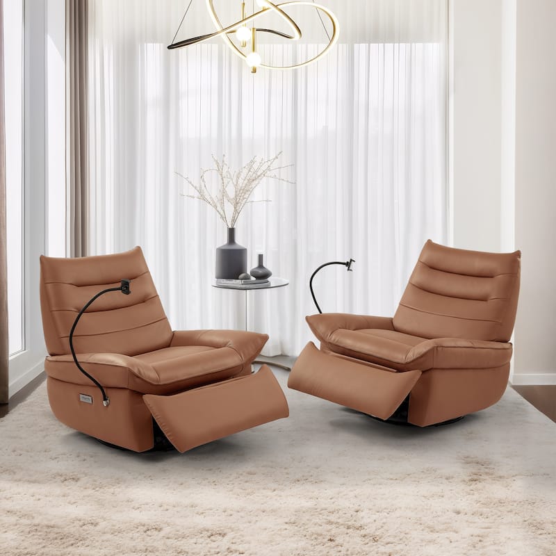 Genuine Italian Leather Match Power Swivel Rocker Recliner (Set of 2)