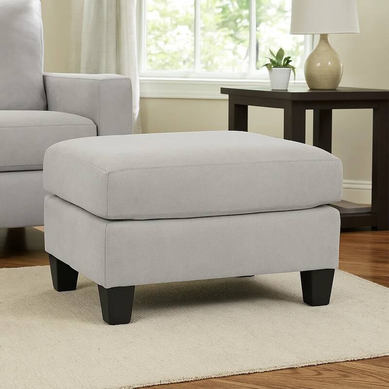Lebo Accent Ottoman, 31 Inch Rectangular Gray Polyester Cushioned