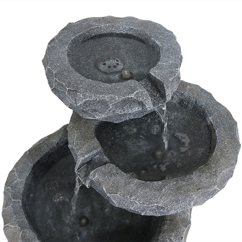 3-Tier Chiseled Basin Solar Outdoor Water Fountain with Battery - 17"