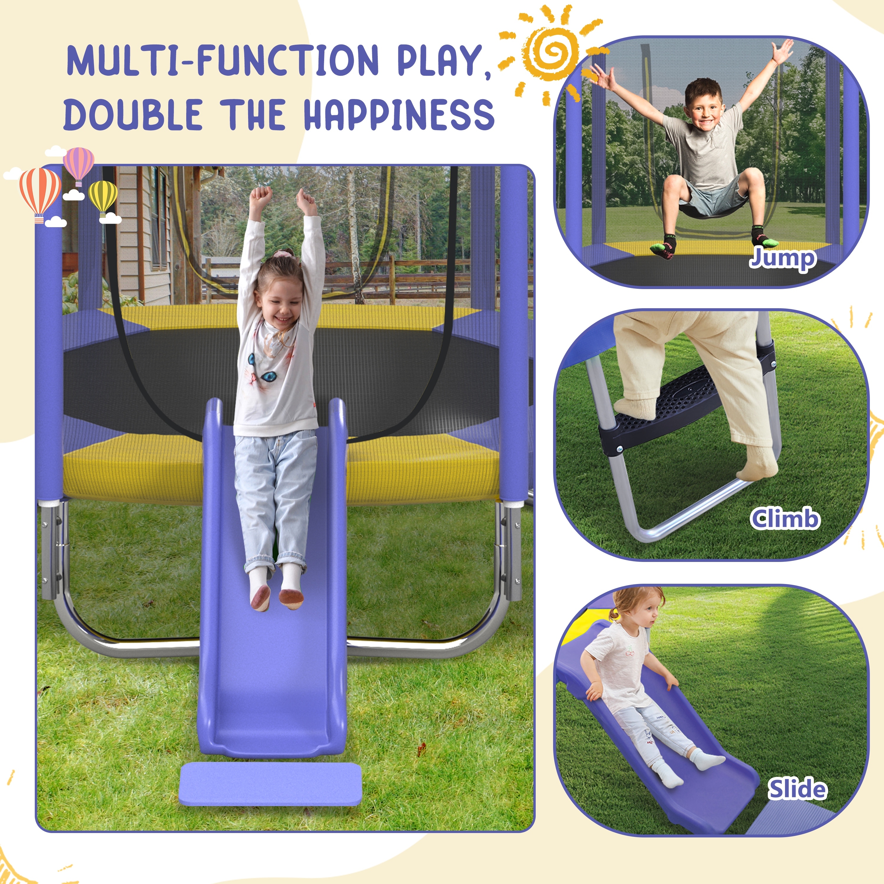 7FT Trampoline with Safety Enclosure Net, Slide and Ladder, Easy