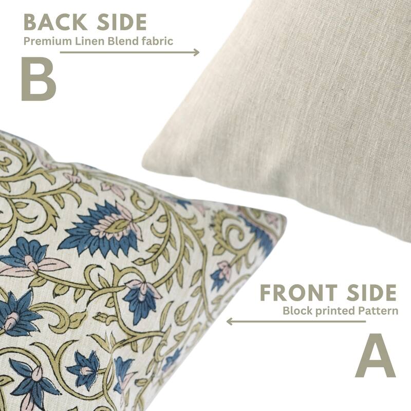 Fabdivine Floral Pillow Cover for Rustic Sofa 14x36 Inch Rectangle Soft Linen Blend Gift Throw Home Décor Cushioncase, Hawamahal