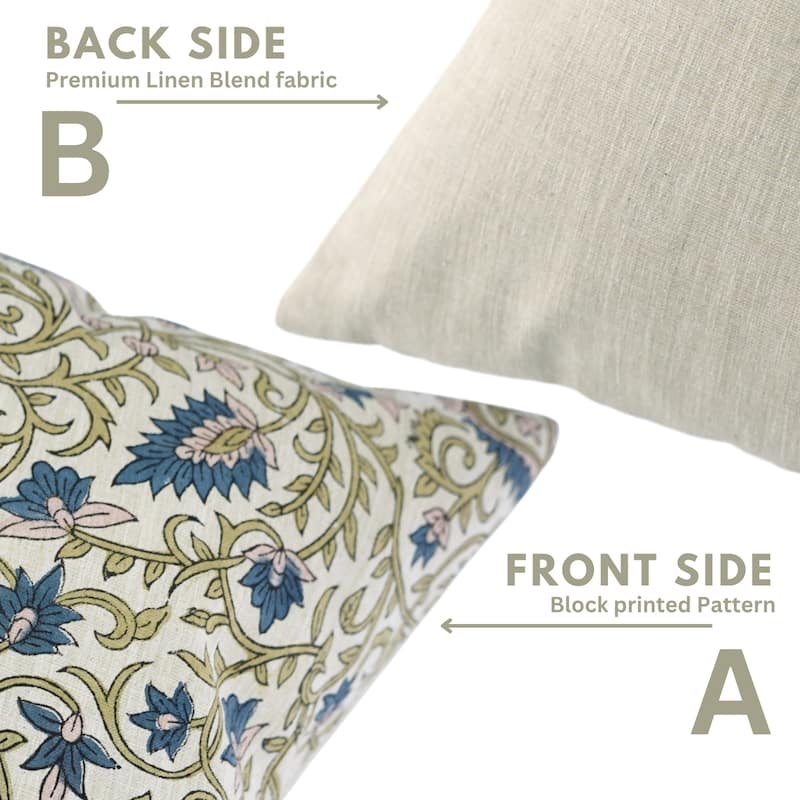 Fabdivine Floral Pillow Cover for Rustic Sofa 24x24 Inch Square Soft Linen Blend Gift Throw Home Décor Cushioncase, Hawamahal