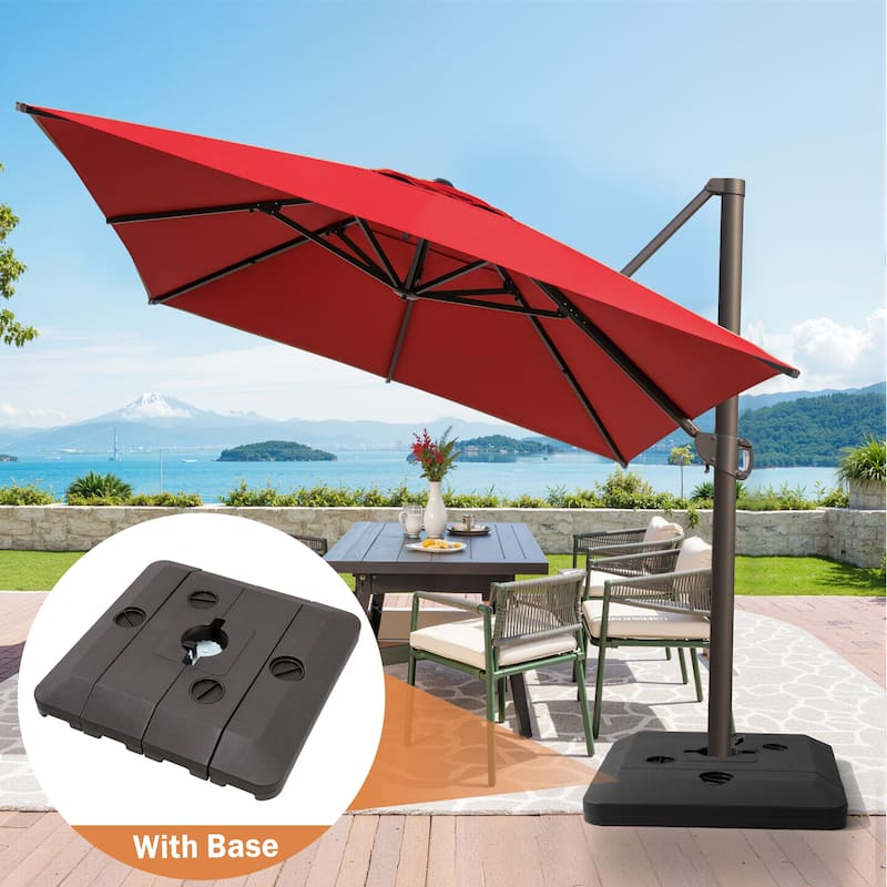10 X 13FT Outdoor Patio Cantilever Umbrella with Offset Umbrella Base - Red