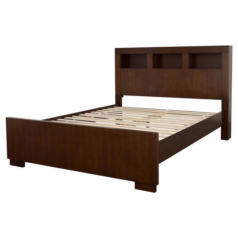 Storage Bed with Headboard & Lighting - Cappuccino Finish - Modern Bedroom Furniture