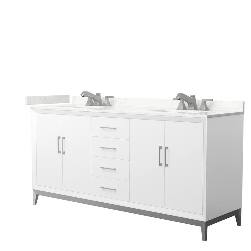 Amici 72-inch Double Vanity, Quartz Top - White, Nickel Trim, Giotto Quartz Top