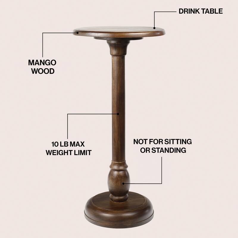 Leopold 24.5" Mango Wood Pedestal Round Drink Table and Decorative End Table, By JONATHAN Y