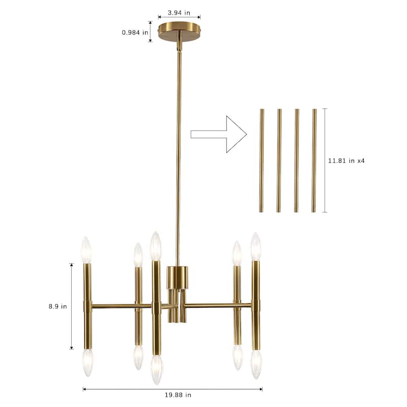 10 - Light Modern candle Chandelier with Adjustable Height, Sleek Linear Design for Dining Room, Living Room
