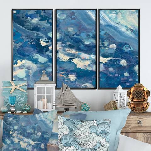 Designart "Water III" Nautical & Coastal Framed Artwork Set of 3 - 4 Colors of Frames