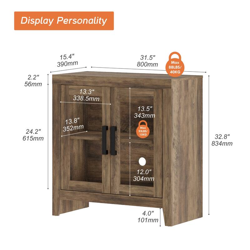 WAMPAT Modern Farmhouse TV Stand, Entertainment Center with Tempered Glass Doors & Adjustable Shelves