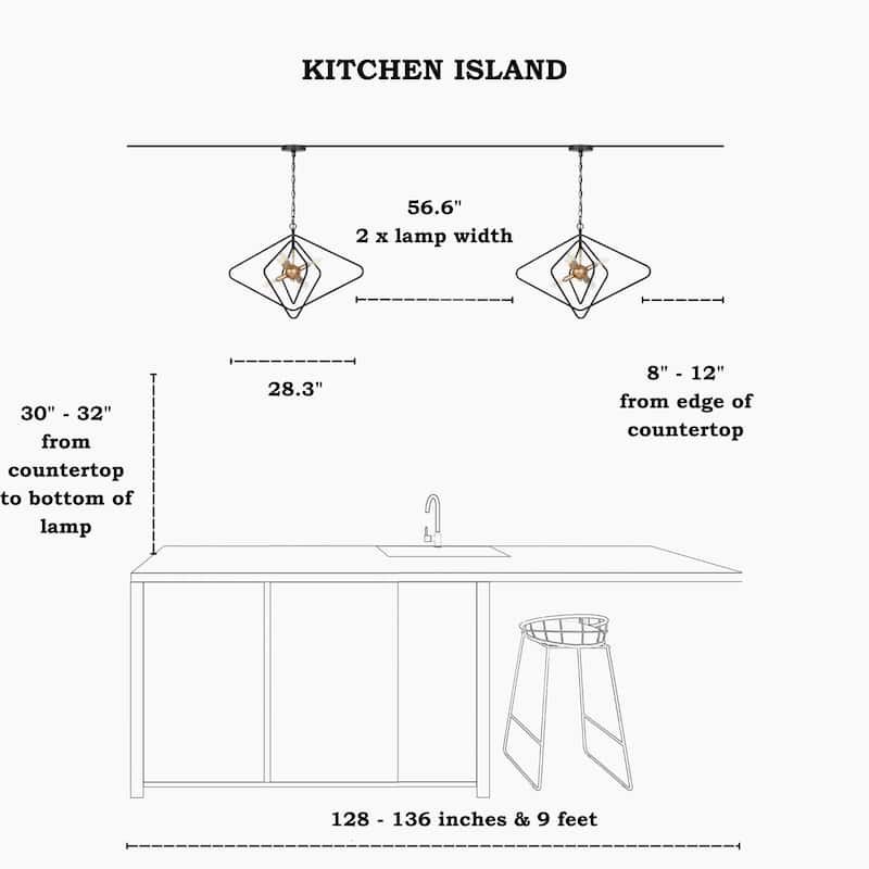 Modern Geometric 6-Light Black Gold Chandelier Sputnik Large Pendant Light Fixture for Kitchen Dining Room - 28.3 " × 19.7 "