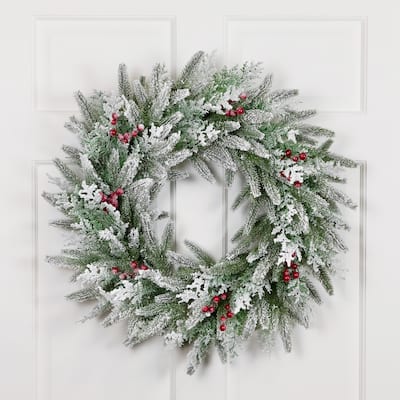 Real Touch™️ Flocked Wind River Fir with Berries Artificial Christmas Wreath - 24" - Unlit