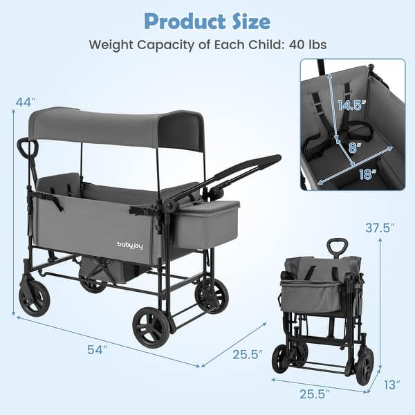 dimension image slide 0 of 2, Babyjoy Foldable Wagon Stroller ,Baby Stroller with Removable - See Details