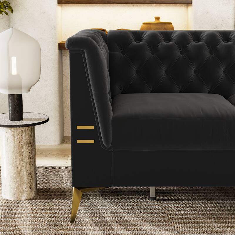 82'' Modern Velvet 3-Seater Couch with Tufted Design and Gold Metal Legs