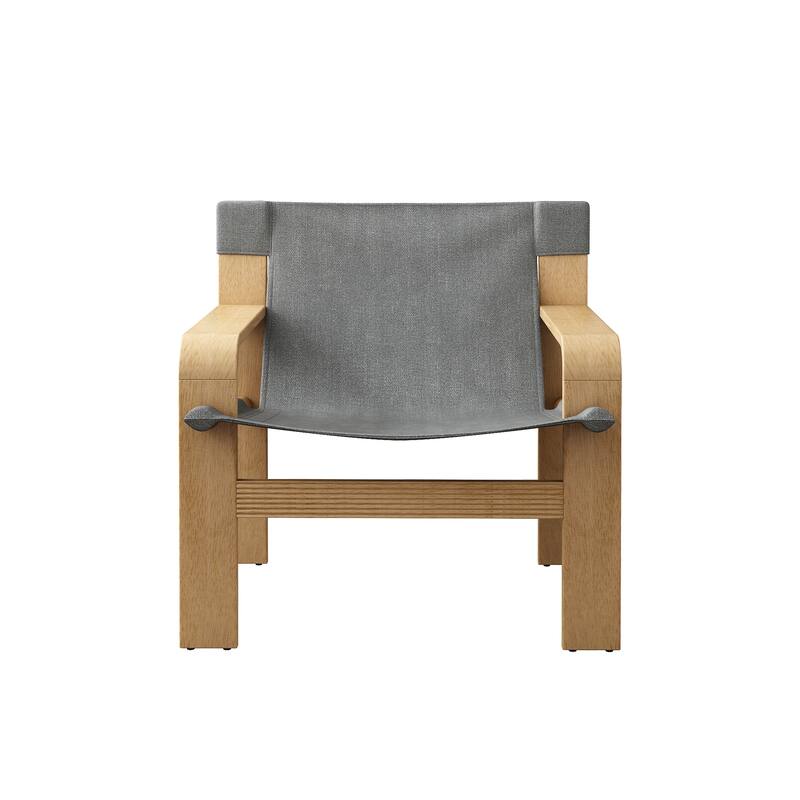 GDFStudio - Oak Wood Frame Linen Fabric Armchair for Living Room, Bedroom, Balcony