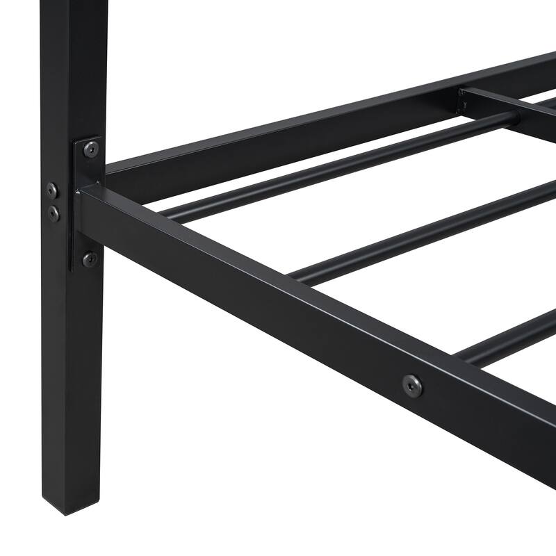 Full Size Metal Platform Bed with Two Drawers and House-Shaped Headboard